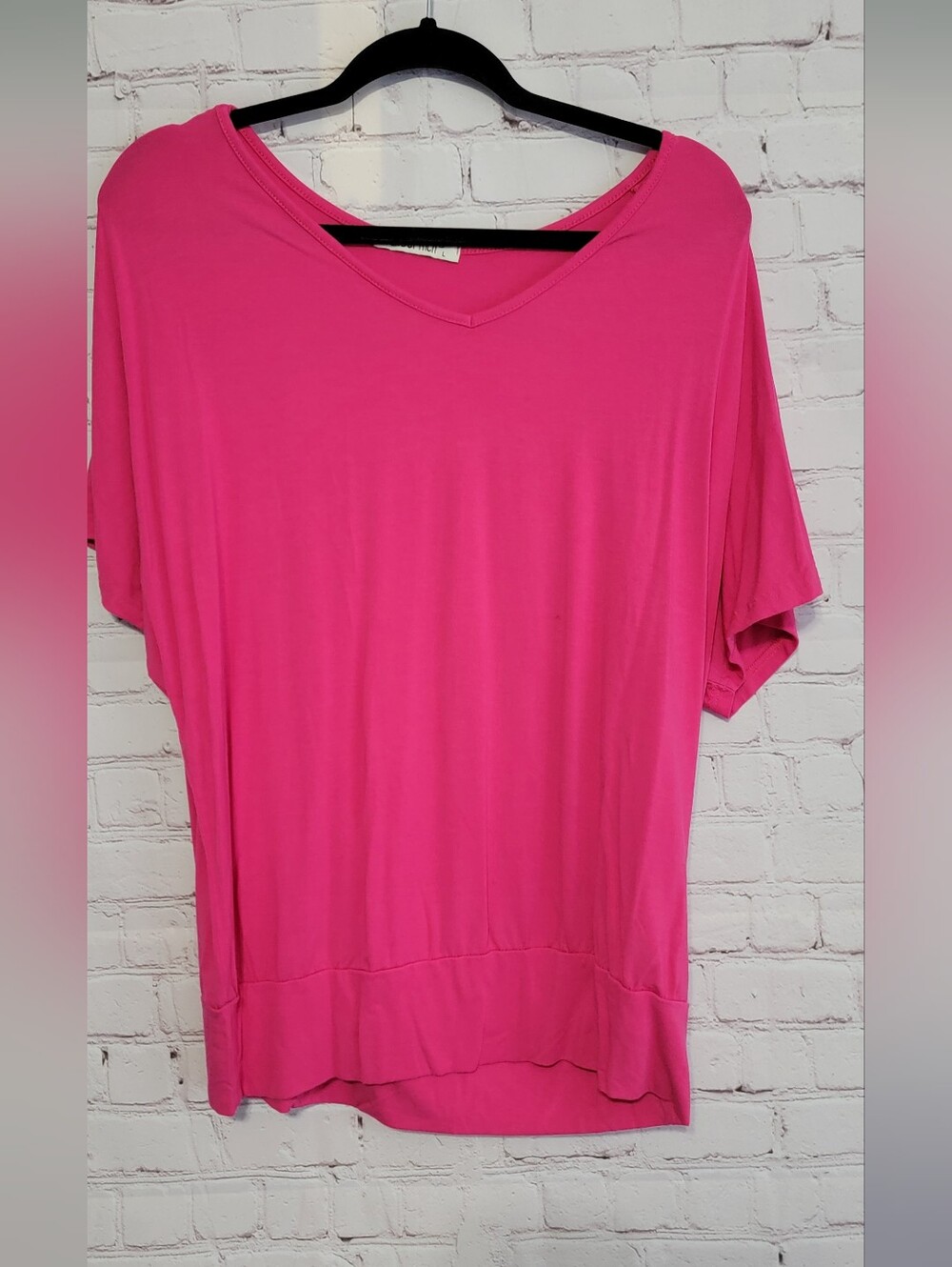 Bright Pink V-Neck Short Sleeve Top